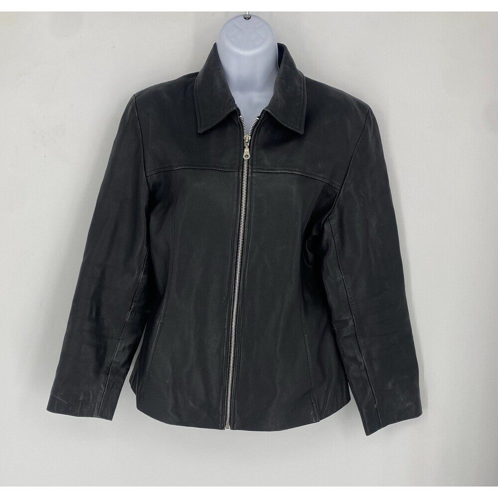 Vintage Saguaro Black Leather Moto Jacket Womens Medium Collared 100% Leather